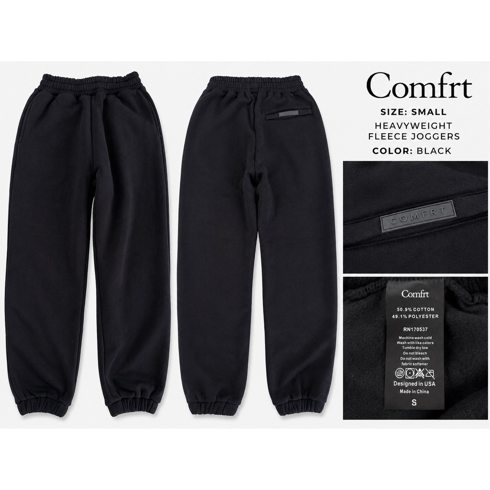 Comfrt Signature Heavyweight Fleece Jogger Sweatpants Black Size Small Unisex